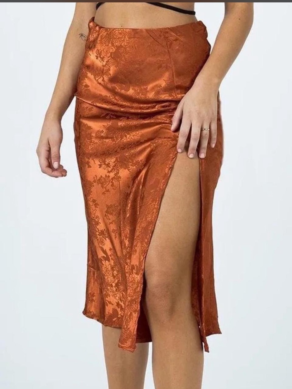 Princess Polly Embroidered Satin Midi Skirt